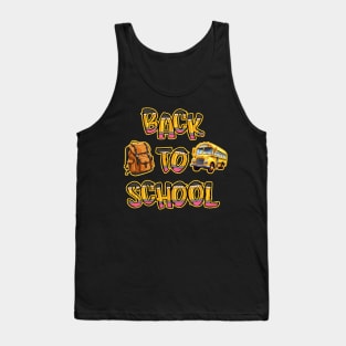 Back to School Bus and Backpack in Pencils Tank Top